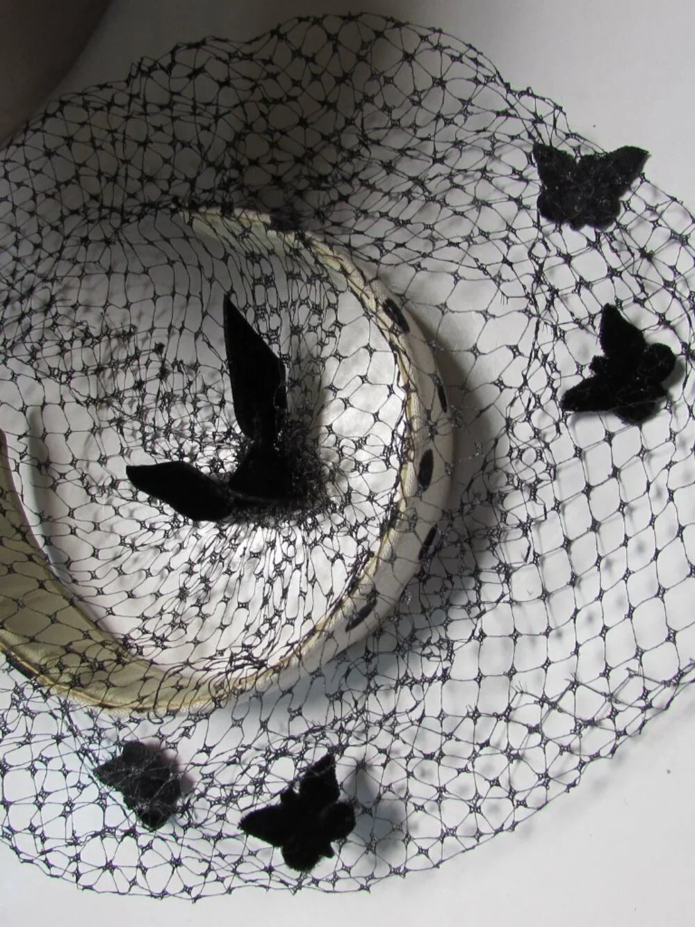 Vintage Head Band Hat White with Black Polka Dots